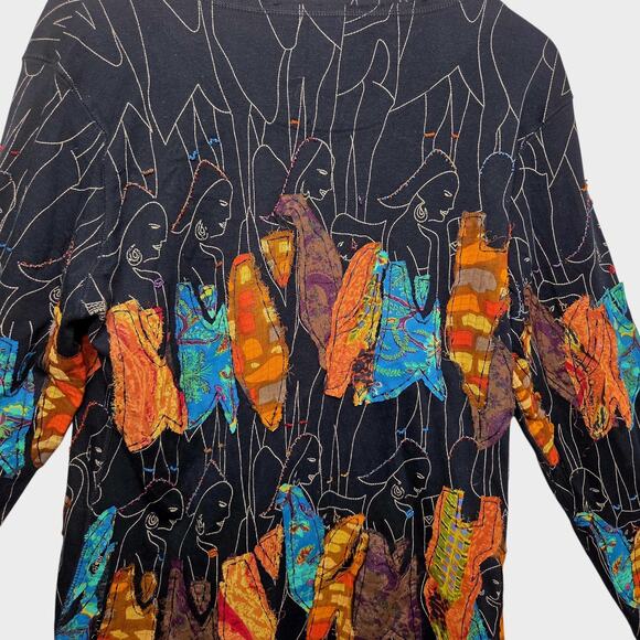 Chico's VTG Womens Bohemian Mixed Media Art to Wear Outline Top SZ XL 16 NWT - Picture 6 of 10